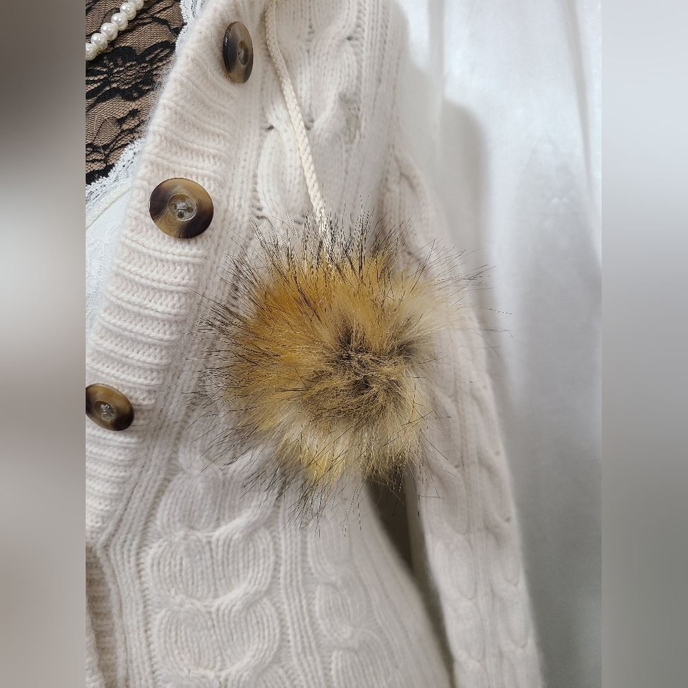 ♡ Y2K ♡ Abercrombie Cream Wool & Rabbit Hair Babydoll Sweater Fur Pompoms - Picture 9 of 11
